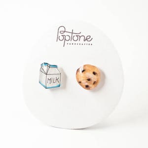 Milk and Cookies Stud Earrings, kawaii food earrings, milk and cookie jewelry, cute earrings image 8