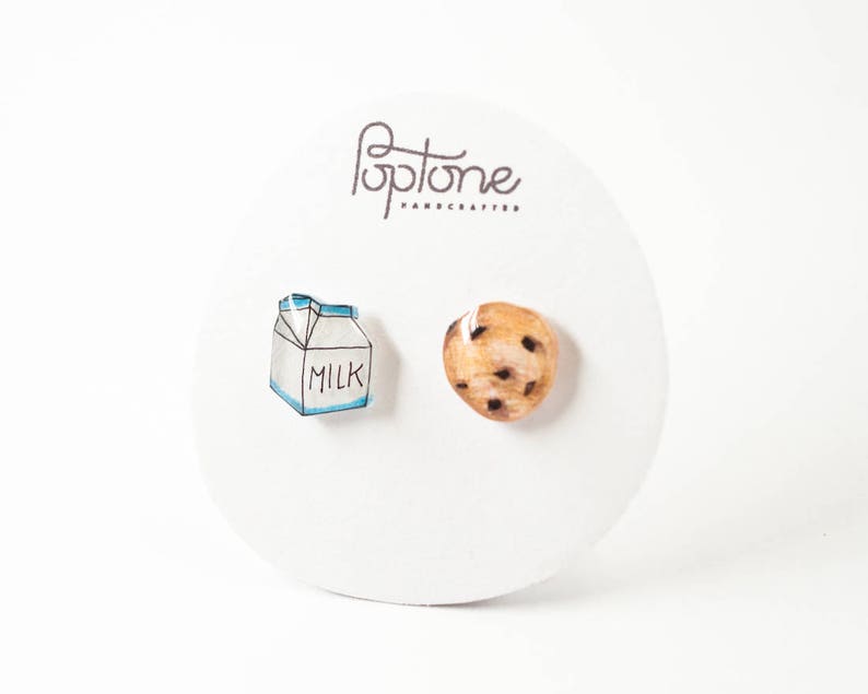 Milk and Cookies Stud Earrings, kawaii food earrings, milk and cookie jewelry, cute earrings image 8