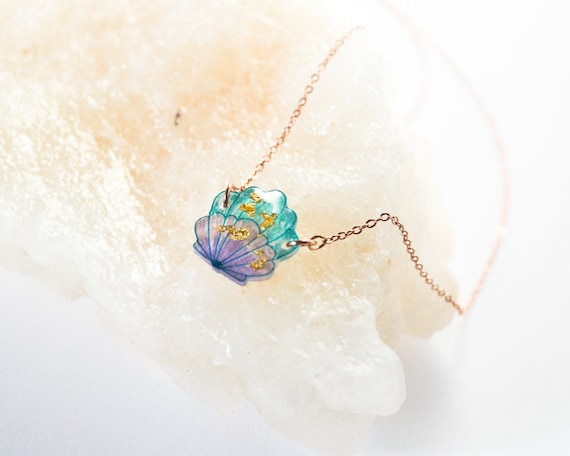 Mermaid Shell Necklace with Gold Leaf / mermaid gift / beach necklace
