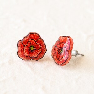 Red Poppy Earrings, poppies, poppy jewelry, red flower stud earrings, poppy studs, red poppies image 7