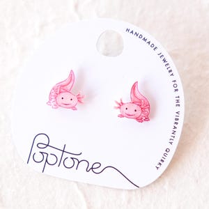 Pink Axolotl Stud Earrings / Cute Kawaii Axolotls / Pink Animal Earrings