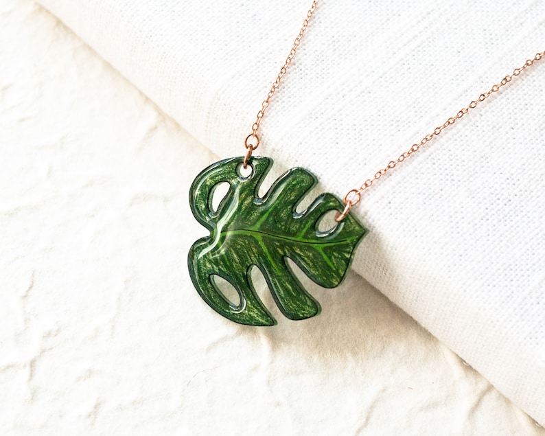 Monstera Leaf Necklace / Leaf Pendant / Tropical Plant Jewelry image 1