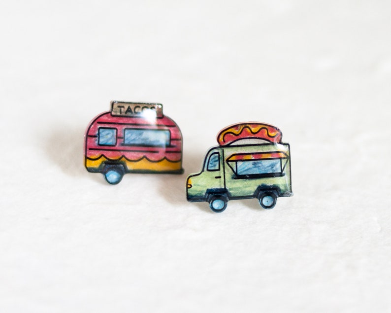 Food Truck Earrings / Taco Truck / Hipster Truck Stud Earrings image 2