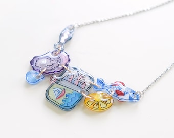 Handmade Seafood Cluster Necklace – Sardine & Fish Mediterranean Jewelry, Oyster Pearl Coastal Statement Necklace