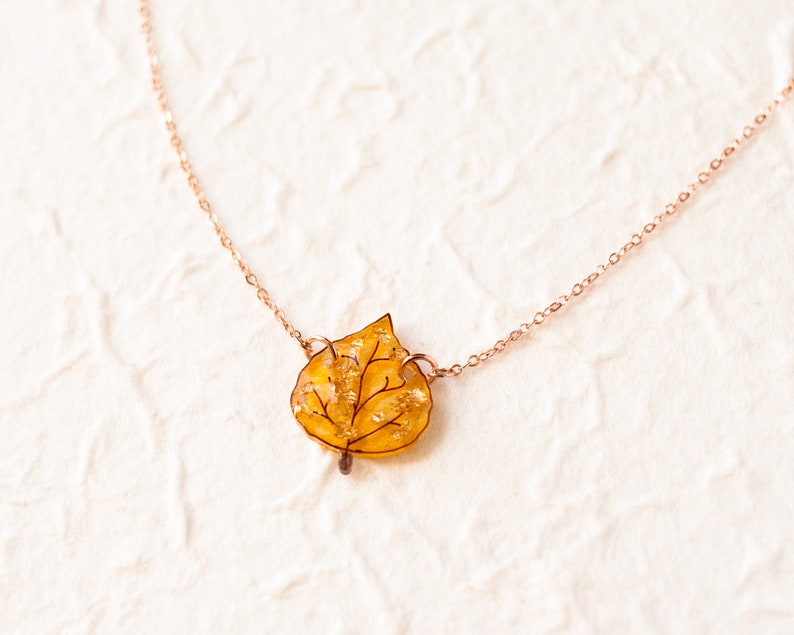 Aspen Leaf Ketting / geel blad hanger / Colorado esp sieraden / herfst sieraden afbeelding 5