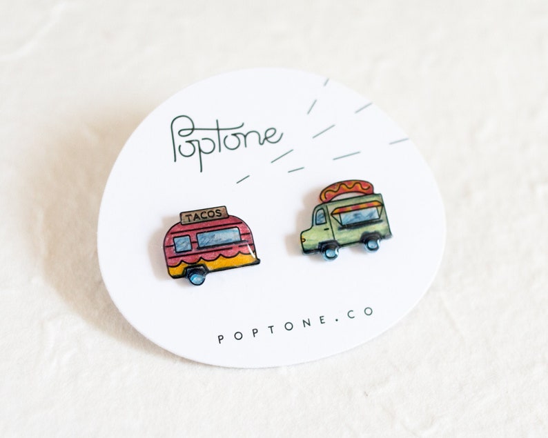 Food Truck Earrings / Taco Truck / Hipster Truck Stud Earrings image 1