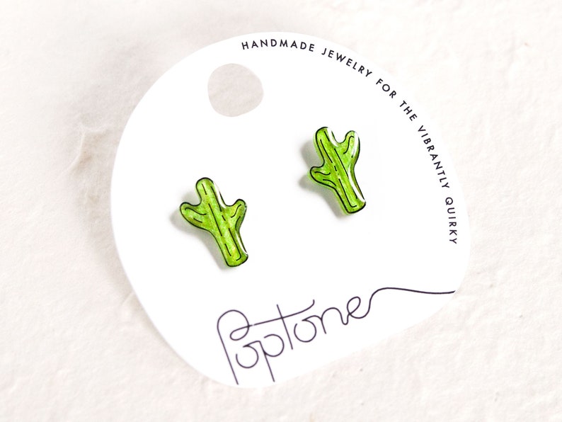 Saguaro Cactus Earrings / green southwest desert cacti stud earrings / succulent earrings / cactus jewelry image 1