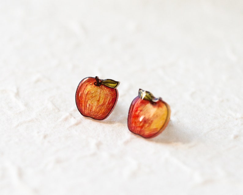 Apple Stud Earrings / Teacher Appreciation Gift / Cute Fall Apple Studs image 2