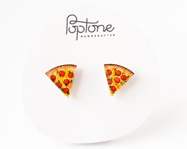 Pizza Earrings / Pizza Slice Jewelry / Pizza Gift / Cute Food Stud Earrings image 4