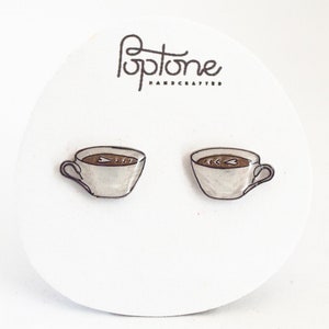 Coffee Stud Earrings, coffee lover jewelry, coffee cup, latte earrings, latte art jewelry image 5