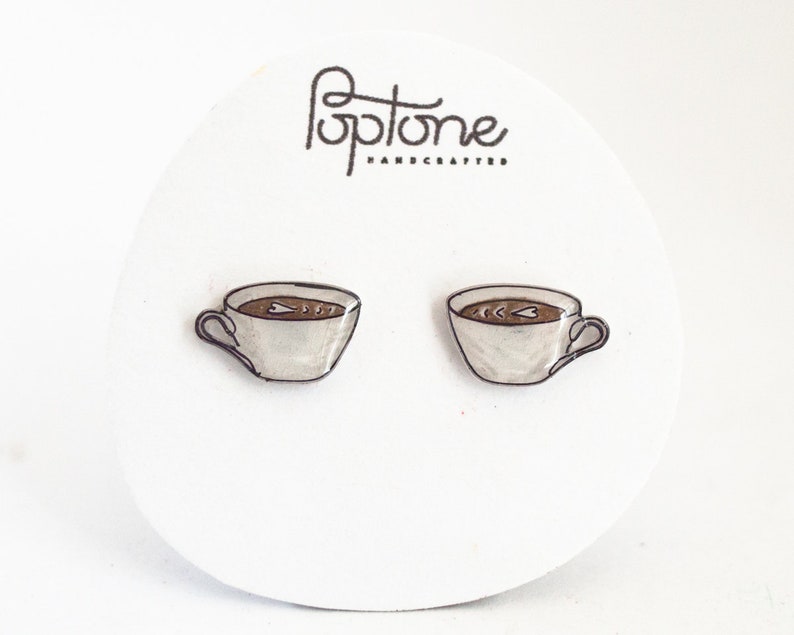 Coffee Stud Earrings, coffee lover jewelry, coffee cup, latte earrings, latte art jewelry image 5