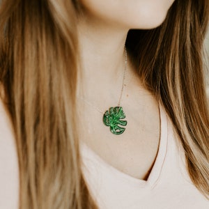 Monstera Leaf Necklace / Leaf Pendant / Tropical Plant Jewelry image 2