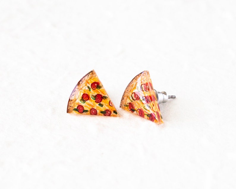 Pizza Earrings / Pizza Slice Jewelry / Pizza Gift / Cute Food Stud Earrings image 2