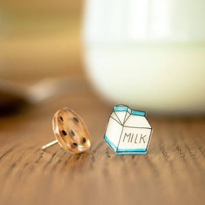 Milk and Cookies Stud Earrings, kawaii food earrings, milk and cookie jewelry, cute earrings image 6