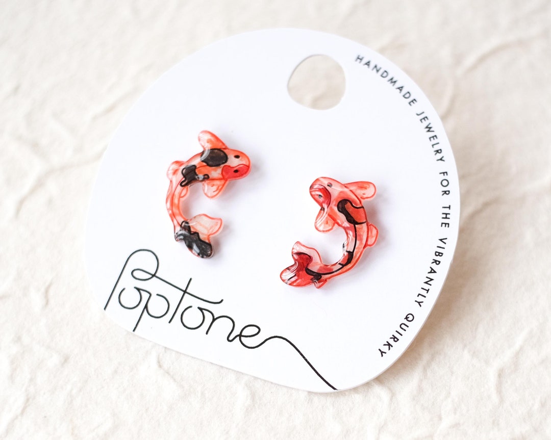 Koi Fish Earrings / Orange and Black Koi Japanese Culture-inspired Stud Earrings - Etsy Japan