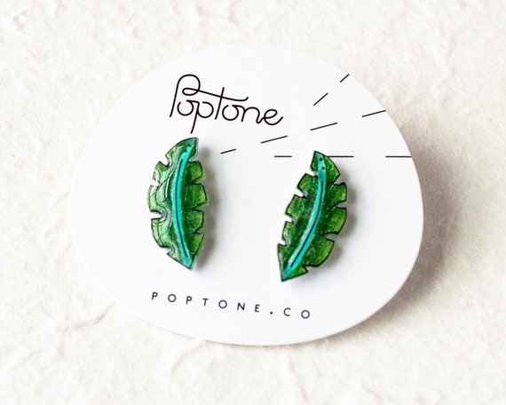 Banana Leaf Earrings, Green Tropical Leaf Earrings, Tropical Leaves, Nature Earrings