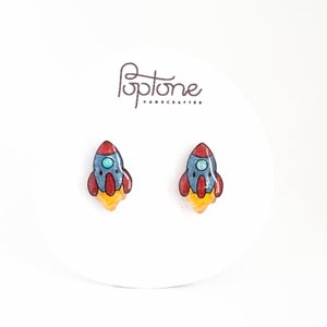 Rocket space ship earrings, Rocket ship Stud Earrings, Space Nerd Earrings, Rocket Jewelry image 5