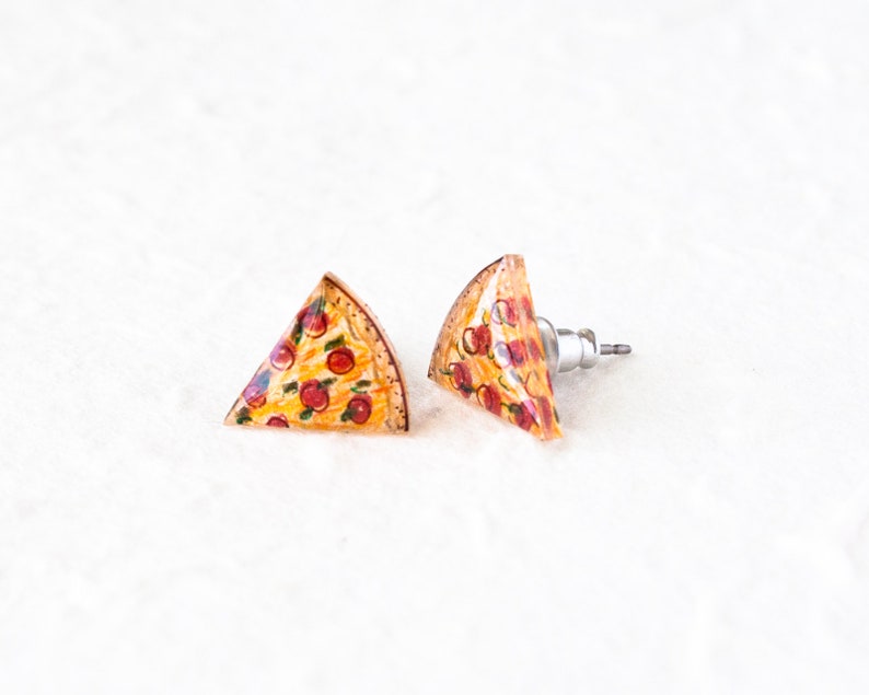 Pizza Earrings / Pizza Slice Jewelry / Pizza Gift / Cute Food Stud Earrings image 7