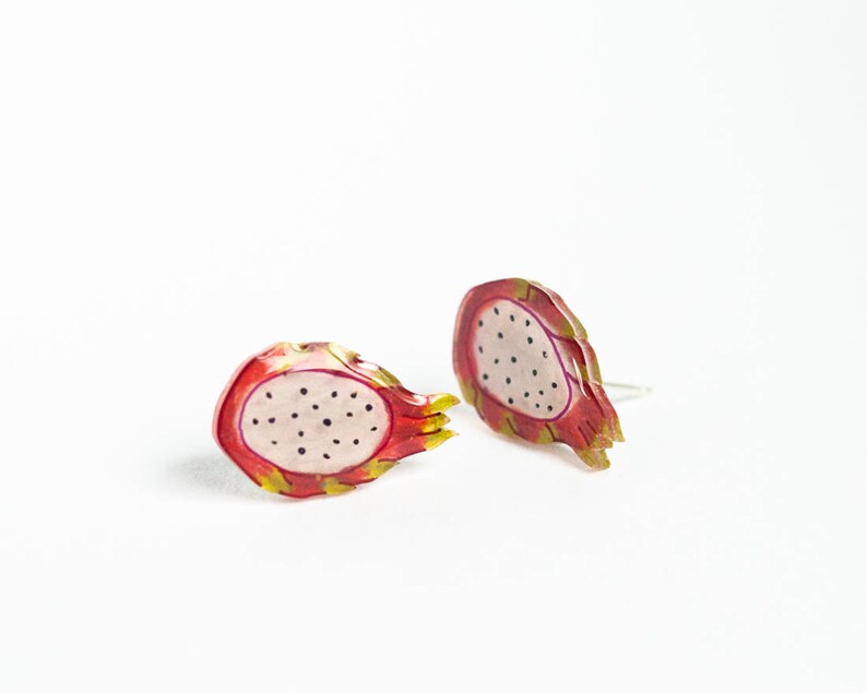 Dragon Fruit Earrings / pitaya kawaii earrings / dragonfruit earrings image 2