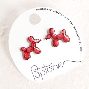 Balloon Dog Earrings / Red Balloon Animal Earrings / Kawaii Balloon Dog Art image 4