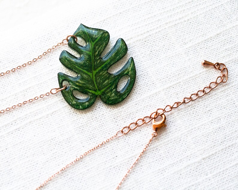 Monstera Leaf Necklace / Leaf Pendant / Tropical Plant Jewelry image 6
