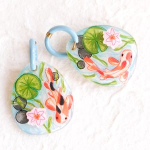Koi Pond Statement Earrings / Koi Fish Earrings / Japanese Garden Earrings