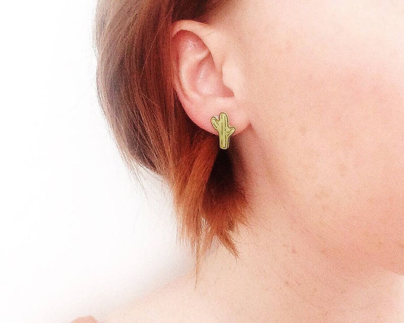 Saguaro Cactus Earrings / green southwest desert cacti stud earrings / succulent earrings / cactus jewelry image 3