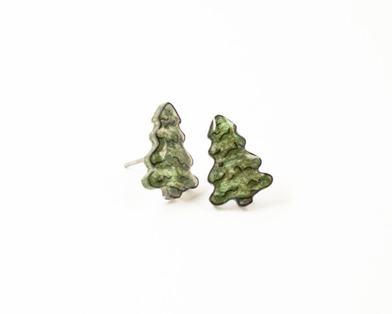 Pine Tree Earrings, Christmas tree earrings, pine trees, nature tree stud earrings, simple Christmas jewelry image 1
