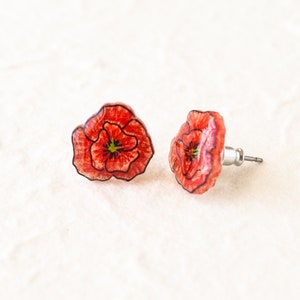 Red Poppy Earrings, poppies, poppy jewelry, red flower stud earrings, poppy studs, red poppies image 6