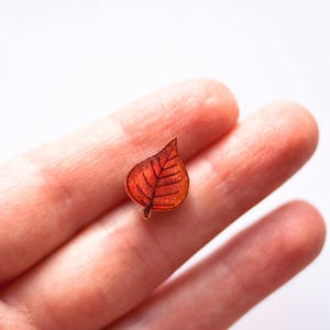 Autumn Leaf Stud Earrings / Red and Green Asymmetrical Fall Leaves image 5