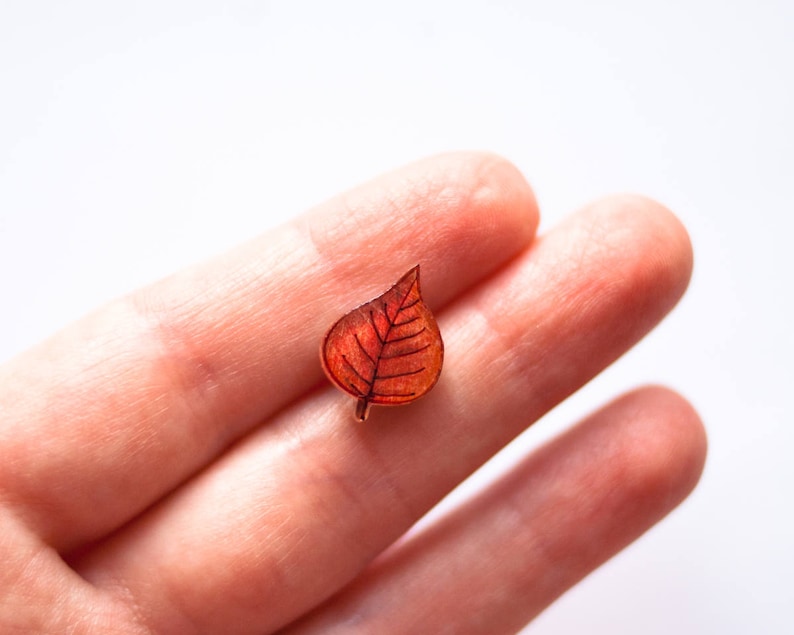 Autumn Leaf Stud Earrings / Red and Green Asymmetrical Fall Leaves image 5