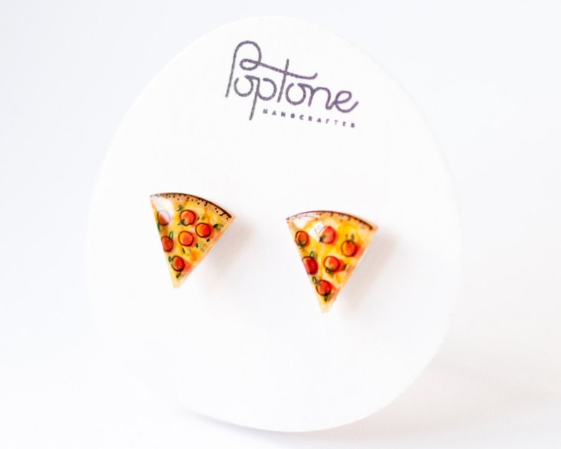 Pizza Earrings / Pizza Slice Jewelry / Pizza Gift / Cute Food Stud Earrings image 3