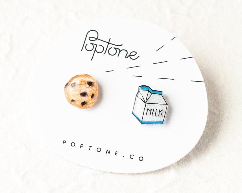 Milk and Cookies Stud Earrings, kawaii food earrings, milk and cookie jewelry, cute earrings image 1