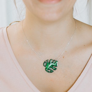 Monstera Leaf Necklace / Leaf Pendant / Tropical Plant Jewelry image 4