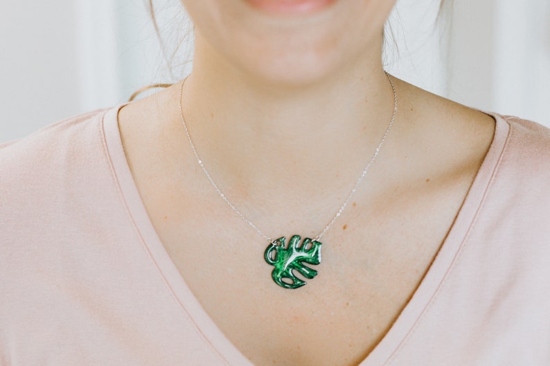 Monstera Leaf Necklace / Leaf Pendant / Tropical Plant Jewelry image 4