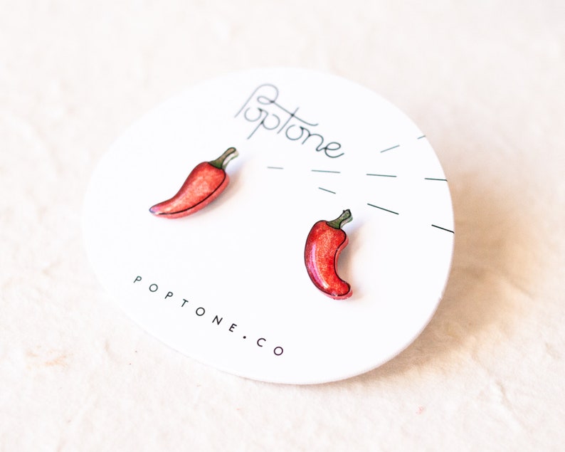 Chili Pepper Stud Earrings / Ret Hot Pepper / Hot Chili Food Etsy