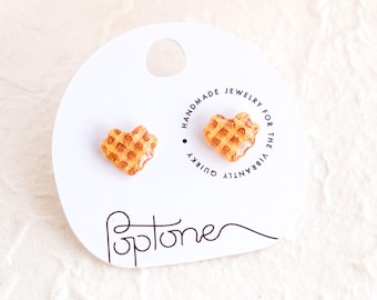 Heart Waffle Earrings / Valentine Waffle Breakfast Heart Stud Earrings