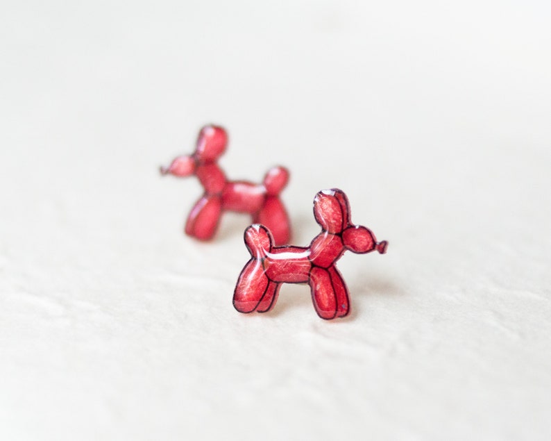 Balloon Dog Earrings / Red Balloon Animal Earrings / Kawaii Balloon Dog Art image 8