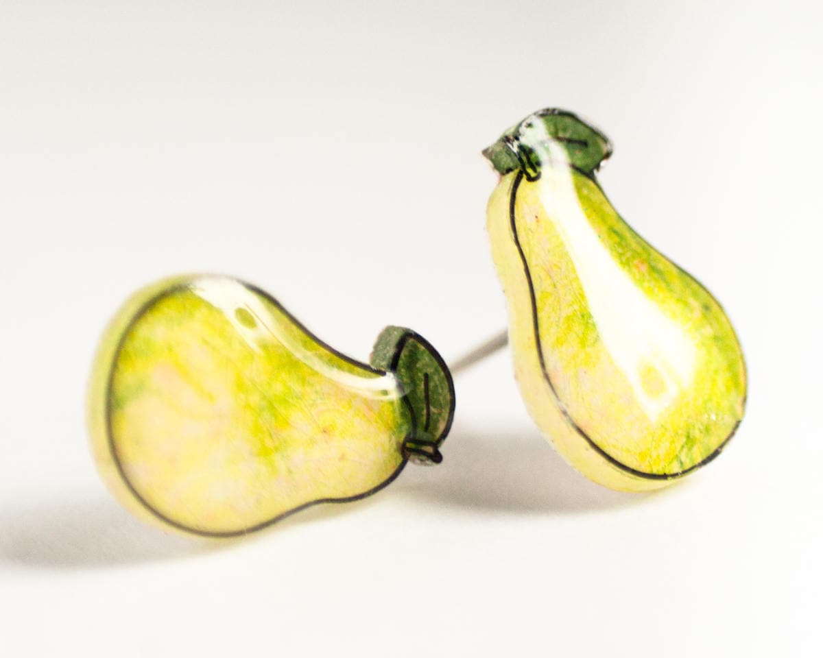Pear Stud Earrings fruit earrings pear jewelry golden green Etsy