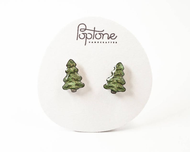 Pine Tree Earrings, Christmas tree earrings, pine trees, nature tree stud earrings, simple Christmas jewelry image 2