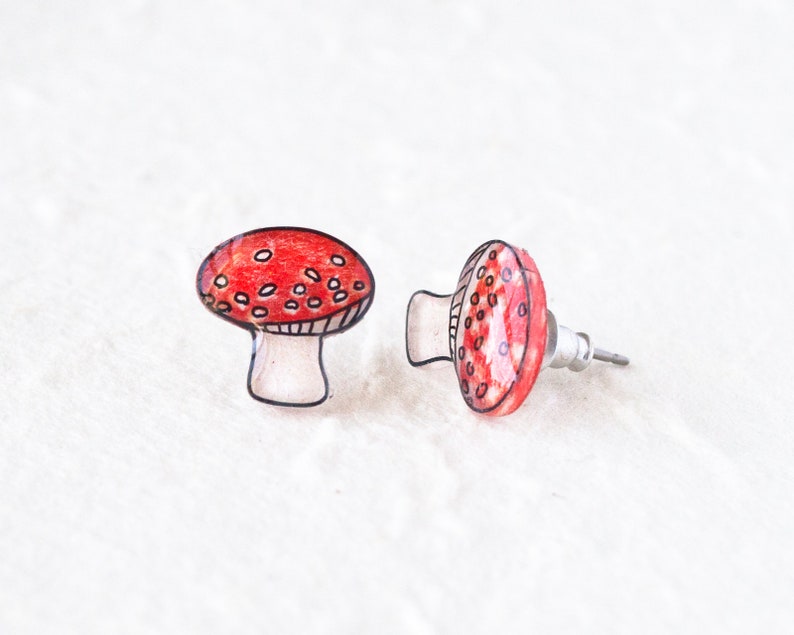 Red Mushroom Earrings / Cottagecore Mushroom Earrings / Amanita Woodland Toadstool / Gamer Earrings image 4