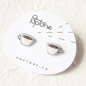 Coffee Stud Earrings, coffee lover jewelry, coffee cup, latte earrings, latte art jewelry image 3