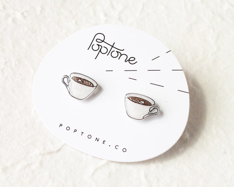 Coffee Stud Earrings, coffee lover jewelry, coffee cup, latte earrings, latte art jewelry image 3