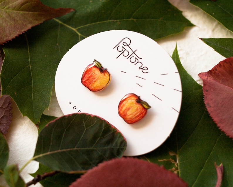 Apple Stud Earrings / Teacher Appreciation Gift / Cute Fall Apple Studs image 3