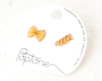 Pasta Shapes Earrings, Bowtie & Rotini / Pasta Food Earrings / Italian Food