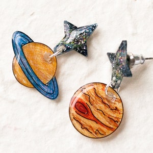 Jupiter and Saturn Planet Earrings | Solar System Jewelry | Space Galaxy Earrings | Science Teacher Gift | Cute Nerd Earrings