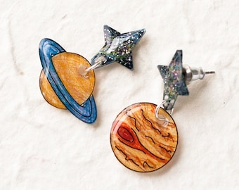 Jupiter and Saturn Planet Earrings | Solar System Jewelry | Space Galaxy Earrings | Science Teacher Gift | Cute Nerd Earrings