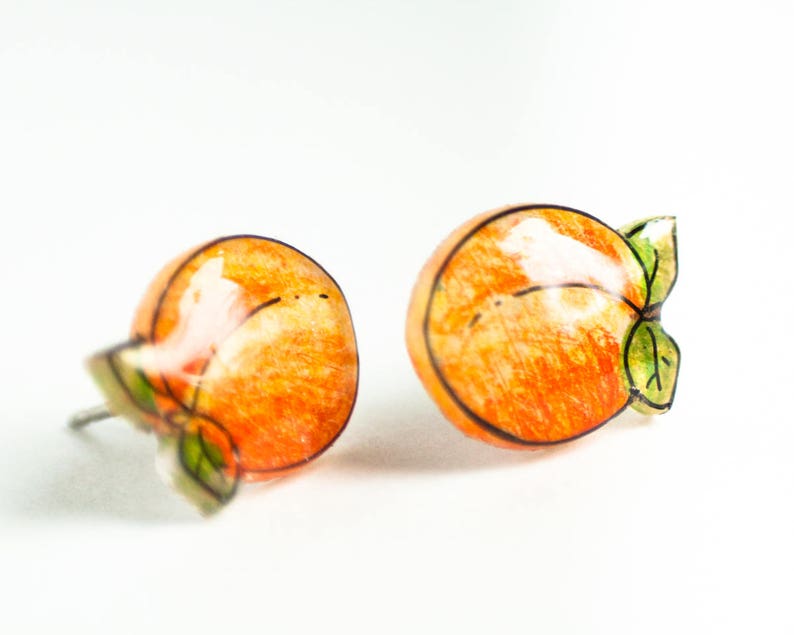 Peach Stud Earrings fruit earrings peach jewelry sweet | Etsy