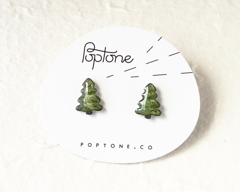 Pine Tree Earrings, Christmas tree earrings, pine trees, nature tree stud earrings, simple Christmas jewelry image 6