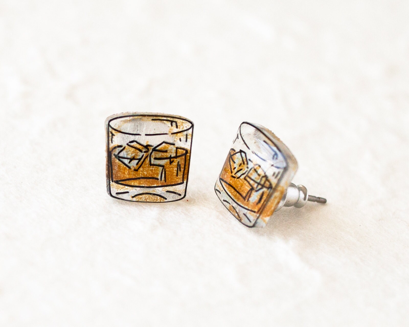 Whiskey Glass Earrings Bourbon Stud Earrings Whiskey Scotch Etsy